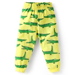 Babyhug Cotton Knit Half Sleeves Co-ords Night Suit  with Dino Print -Limegreen