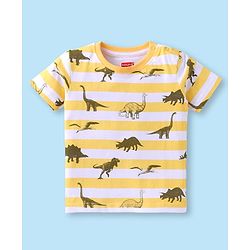 Babyhug Cotton Knit Half Sleeves Co-ords Night Suit with Dino Print - Yellow