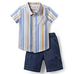 Babyhug Cotton Knit Half Sleeves Shirts & Short Set with Stripes - Navy Blue