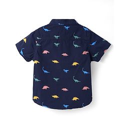 Babyhug Cotton Knit Half Sleeves Shirt & Denim Shorts Set with Dino Print - Navy Blue