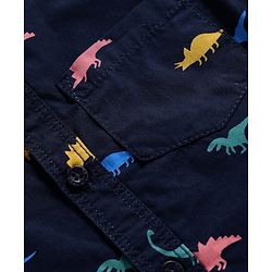 Babyhug Cotton Knit Half Sleeves Shirt & Denim Shorts Set with Dino Print - Navy Blue