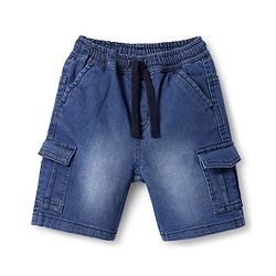 Babyhug Cotton Knit Half Sleeves Shirt & Denim Shorts Set with Dino Print - Navy Blue