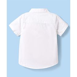 Babyhug Cotton Woven Half Sleeves Solid Color Shirt & Shorts Set with Attached Waistcoat - White & Grey