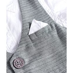 Babyhug Cotton Woven Half Sleeves Solid Color Shirt & Shorts Set with Attached Waistcoat - White & Grey