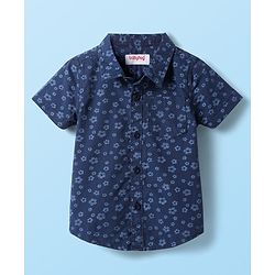 Babyhug Cotton Knit Half Sleeves Shirt & Shorts with Floral Print - Navy Blue & Beige