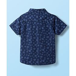 Babyhug Cotton Knit Half Sleeves Shirt & Shorts with Floral Print - Navy Blue & Beige
