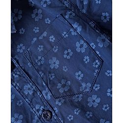 Babyhug Cotton Knit Half Sleeves Shirt & Shorts with Floral Print - Navy Blue & Beige