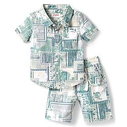 Babyhug Cotton Woven Half Sleeves Printed Shirt & Shorts Co-Ord Set - Multicolor
