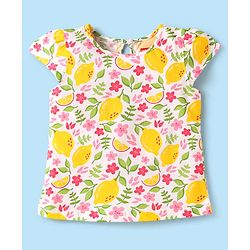 Babyhug Cotton Knit Cap Sleeves T-Shirts with Floral Polka Dots & Text Print Pack of 3 - Yellow Pink & White