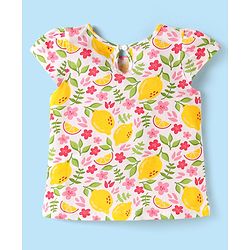 Babyhug Cotton Knit Cap Sleeves T-Shirts with Floral Polka Dots & Text Print Pack of 3 - Yellow Pink & White