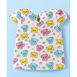 Babyhug Cotton Knit Cap Sleeves T-Shirts with Bear Print Pack of 3 - Pink White & Yellow