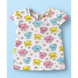 Babyhug Cotton Knit Cap Sleeves T-Shirts with Bear Print Pack of 3 - Pink White & Yellow