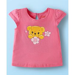 Babyhug Cotton Knit Cap Sleeves T-Shirts with Bear Print Pack of 3 - Pink White & Yellow