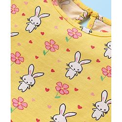 Babyhug Cotton Knit Cap Sleeves T-Shirts with Floral Bunny & Text Print Pack of 3 - Yellow & Pink