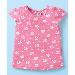 Babyhug Cotton Knit Cap Sleeves T-Shirts with Floral Bunny & Text Print Pack of 3 - Yellow & Pink