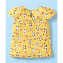 Babyhug Cotton Knit Cap Sleeves T-Shirts with Floral Bunny & Text Print Pack of 3 - Yellow & Pink