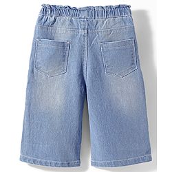 Babyhug Ankle Length Washed Denim Culottes With Floral Embroidered - Blue