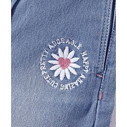 Babyhug Ankle Length Washed Denim Culottes With Floral Embroidered - Blue