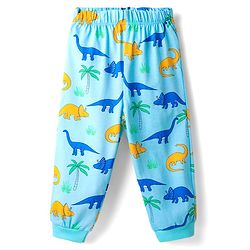 Babyhug Cotton Knit Full Sleeves Shorts Night Suits With Dino & Text Print - Blue & Green