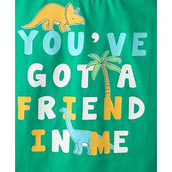 Babyhug Cotton Knit Full Sleeves Shorts Night Suits With Dino & Text Print - Blue & Green