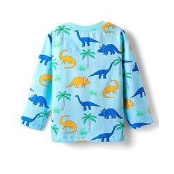 Babyhug Cotton Knit Full Sleeves Shorts Night Suits With Dino & Text Print - Blue & Green