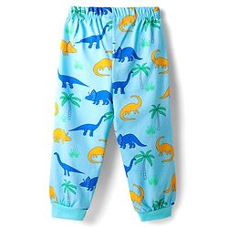 Babyhug Cotton Knit Full Sleeves Shorts Night Suits With Dino & Text Print - Blue & Green