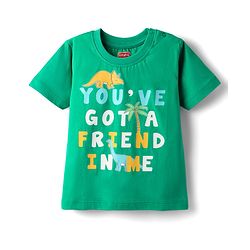 Babyhug Cotton Knit Full Sleeves Shorts Night Suits With Dino & Text Print - Blue & Green