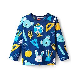 Babyhug Cotton Knit Striped Half & Full Night Sleeves Night Suits with Animal Print - Navy Blue & Orange