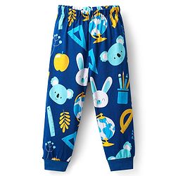 Babyhug Cotton Knit Striped Half & Full Night Sleeves Night Suits with Animal Print - Navy Blue & Orange