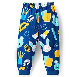 Babyhug Cotton Knit Striped Half & Full Night Sleeves Night Suits with Animal Print - Navy Blue & Orange