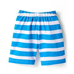 Babyhug Cotton Knit Striped Half & Full Night Sleeves Night Suits with Animal Print - Navy Blue & Orange