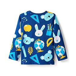 Babyhug Cotton Knit Striped Half & Full Night Sleeves Night Suits with Animal Print - Navy Blue & Orange