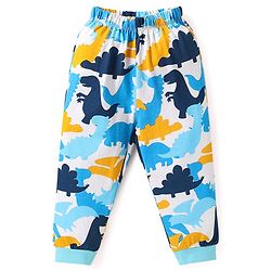 Babyhug Cotton Knit Full & Half Sleeves Night Suits With Dino Print - Yellow Navy & Light Blue