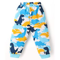 Babyhug Cotton Knit Full & Half Sleeves Night Suits With Dino Print - Yellow Navy & Light Blue