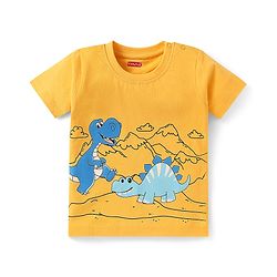 Babyhug Cotton Knit Full & Half Sleeves Night Suits With Dino Print - Yellow Navy & Light Blue