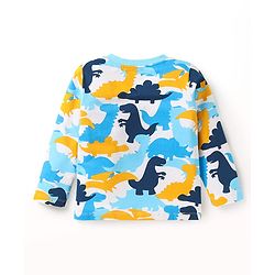 Babyhug Cotton Knit Full & Half Sleeves Night Suits With Dino Print - Yellow Navy & Light Blue