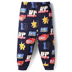 Babyhug Cotton Knit Full & Half Sleeves Night Suit With Stripes & Sport Theme Print Set Of 2 - Navy Blue & Red