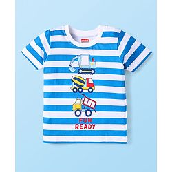 Babyhug Cotton Knit Half & Full Sleeves Night Suits with Vehicle Print & Stripes - Yellow White & Red