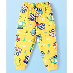 Babyhug Cotton Knit Half & Full Sleeves Night Suits with Vehicle Print & Stripes - Yellow White & Red