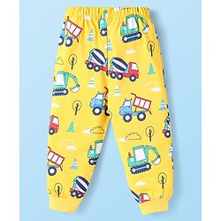 Babyhug Cotton Knit Half & Full Sleeves Night Suits with Vehicle Print & Stripes - Yellow White & Red