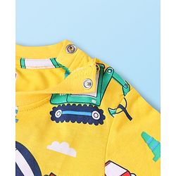 Babyhug Cotton Knit Half & Full Sleeves Night Suits with Vehicle Print & Stripes - Yellow White & Red