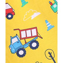Babyhug Cotton Knit Half & Full Sleeves Night Suits with Vehicle Print & Stripes - Yellow White & Red