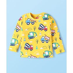 Babyhug Cotton Knit Half & Full Sleeves Night Suits with Vehicle Print & Stripes - Yellow White & Red