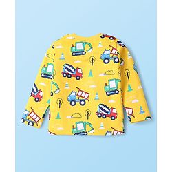Babyhug Cotton Knit Half & Full Sleeves Night Suits with Vehicle Print & Stripes - Yellow White & Red