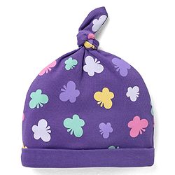 Babyhug 100% Cotton Knit Caps with Polka Dots & Butterfly Print Pack of 2 - Pink & Lilac
