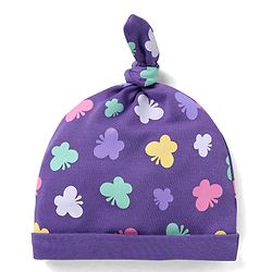 Babyhug 100% Cotton Knit Caps with Polka Dots & Butterfly Print Pack of 2 - Pink & Lilac