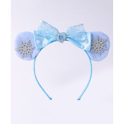 Babyhug Disney Hairband with Bow Applique & Sequin Detailing - Light Blue