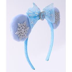 Babyhug Disney Hairband with Bow Applique & Sequin Detailing - Light Blue