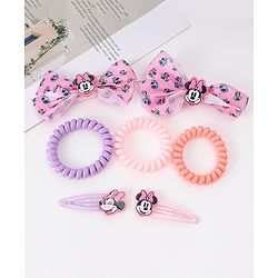 Babyhug Disney Free Size Hair Accessories Combo Set with Minnie Mouse Applique - Pink & Purple