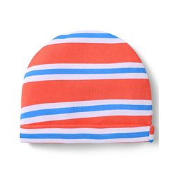 Babyhug 100% Cotton Interlock Knit Caps With Striped & Road Trip Print Pack Of 2 Yellow & Red - Diameter 16 cm